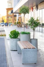 Bancă de beton cu lemn fără spetează - imagine 4
