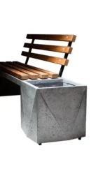 Bancă de beton cu spetează din lemn şi ghiveci — изображение 4